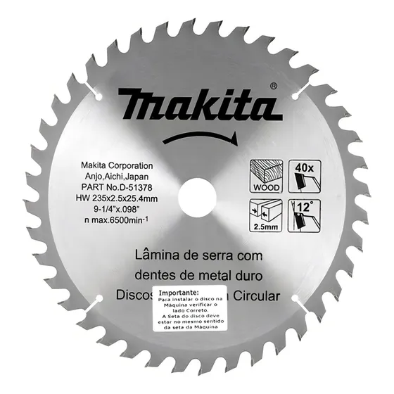 Disco Serra Circular Para Madeira 235 Mm 40 Dentes Makita
