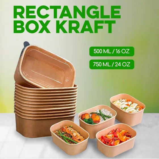Envase Rectangular Kraft 24 Onzas Por Paquete