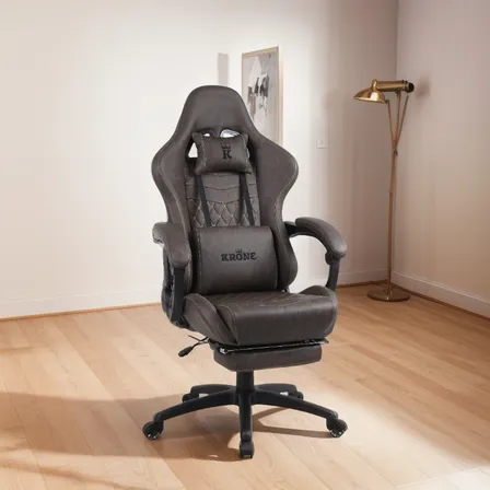 Silla Gamer Profesional Krone Xl Línea Premium Apoyapiés Color Marrón Material Del Tapizado Cuero Sintético