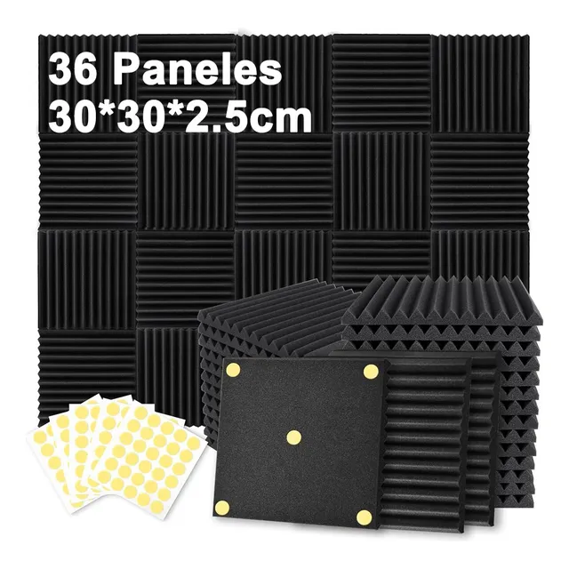 36paneles De Espuma Acústicaautoadhesiva,30x30x2.5cm Negro
