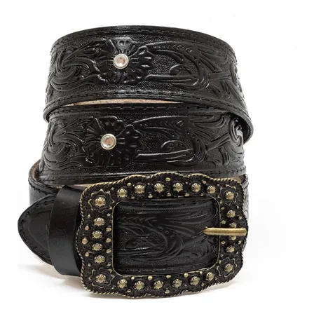 Cinto Country Feminino Preto Com Strass Em Couro