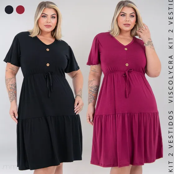 Kit 2 Vestidos Midi Evangélico Plus Size Com Manga Soltinho