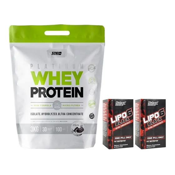 Whey Protein 3 Kg Star Nutrition + 2 Lipo Black Uc X 60 Caps