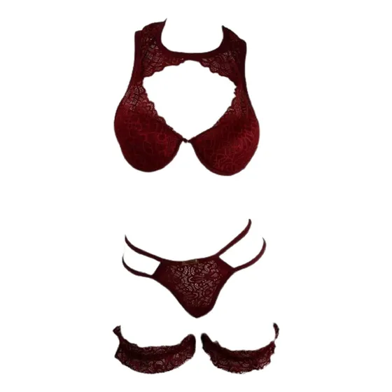 Conjunto Lingerie Com Pernex (liga De Perna) De Renda
