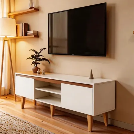 Rack Tv 55 polegadas Estante Sala Nicho Madeira Moderno Branco