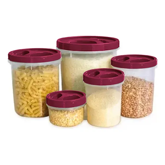 Conjunto 5 Potes Porta Mantimento Redondo Com Tampa De Rosca