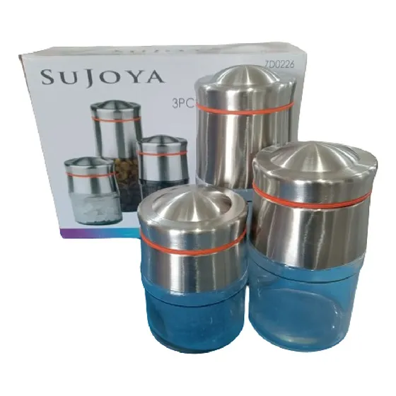 3 Pzas Envase De Vidrio Cocina Borde Rojo Zd0226