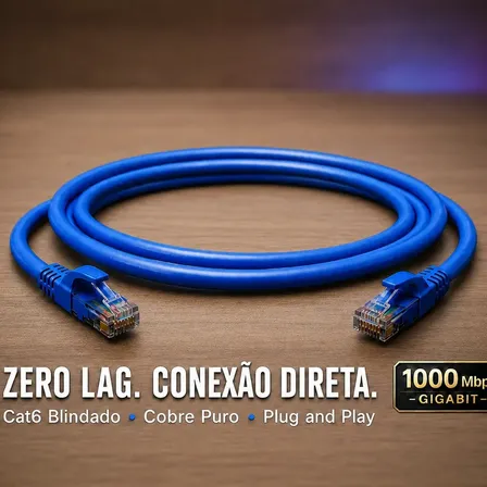 Cabo de Rede Cat6 Blindado 2 Metros Ethernet RJ45 Gigabit Anti-Lag Para PC Gamer Console PS5 PS4 Xbox e Home Office Cobre Puro Internet Alta Velocidade Azul - Yuso