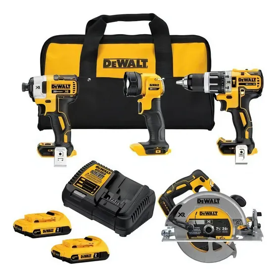 Kit Dewalt DCK433D2-B2 20V Taladro Percutor + Atornillador de Impacto + Sierra Circular + Linterna + 2 baterías