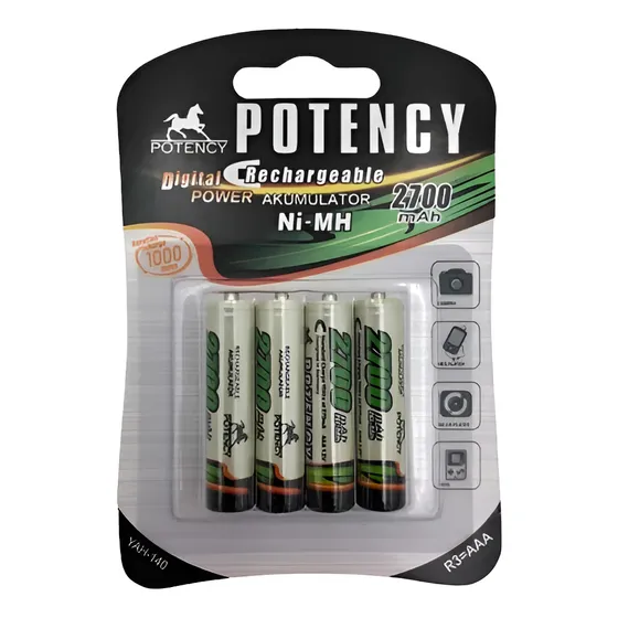 Pilha Palito Recarregável Aaa 2700mah Cartela Com 4 Unidades