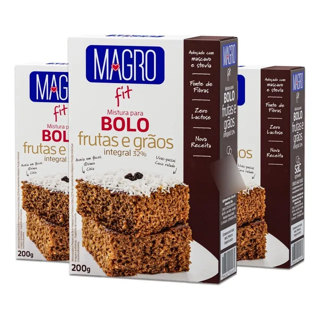 Kit Com 3 Bolo Integral Com Frutas E Grãos 200g