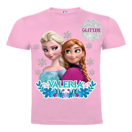 Polera Frozen Elsa Ana Niñas Personalizada Glitter Algodón 