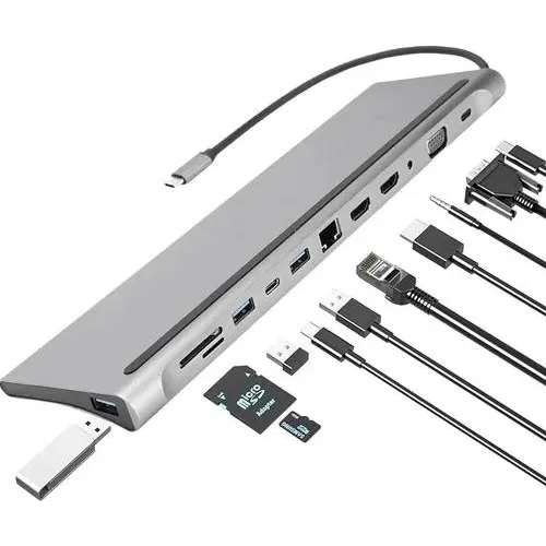 Tipo C Hub 12 En 1 Adaptador Usb Hi Con Ethernet Vga Rj45