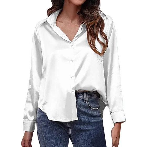 Blusa Satinada De Satén De Satén De Manga Larga De Seda Sint