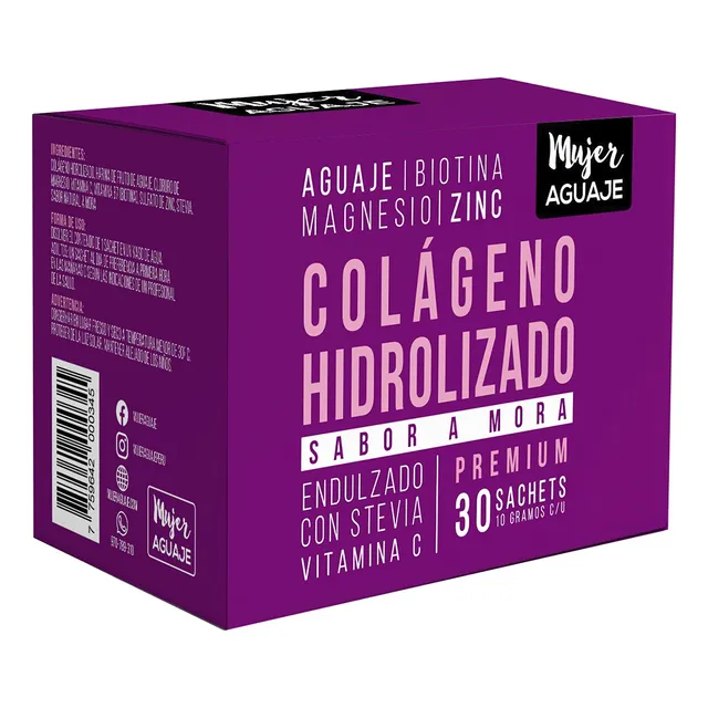 Colageno Hidrolizado Sabor Mora Caja 30 Sachets 10g C/u Muje