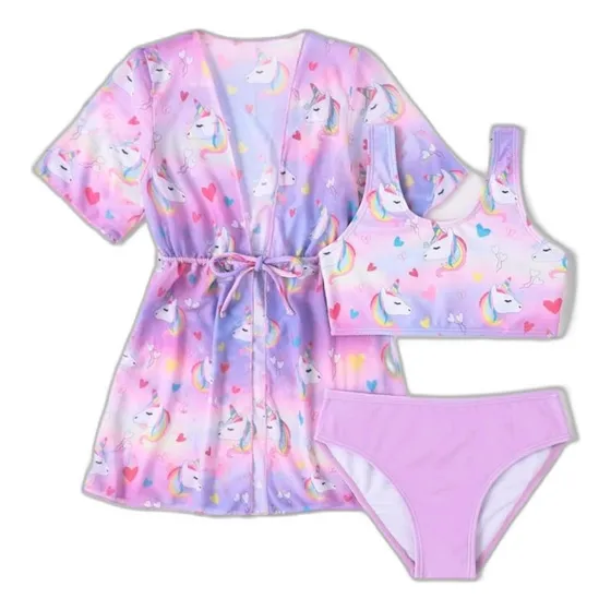 Traje De Baño Para Niña Grande Shein Unicornio Lila