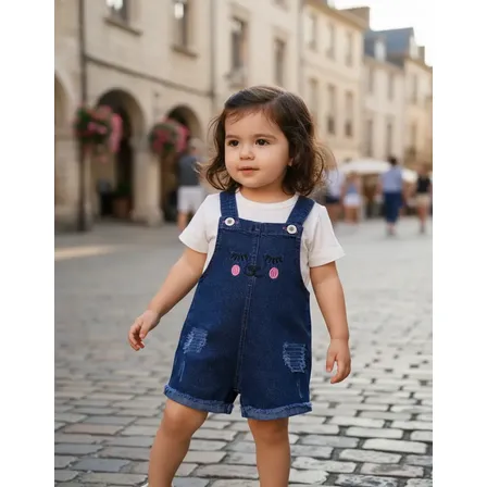 Jardineira Jeans Feminina Infantil Macaquinho Short Menina Jardineira M