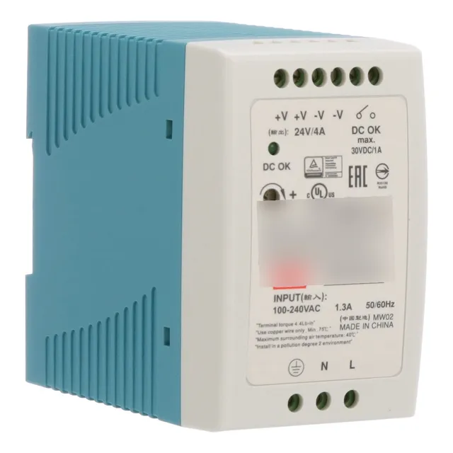 Fuente conmutada DIN, salida de 100 W, 24 vcc-4a, Mdr-100-24, Mean Well