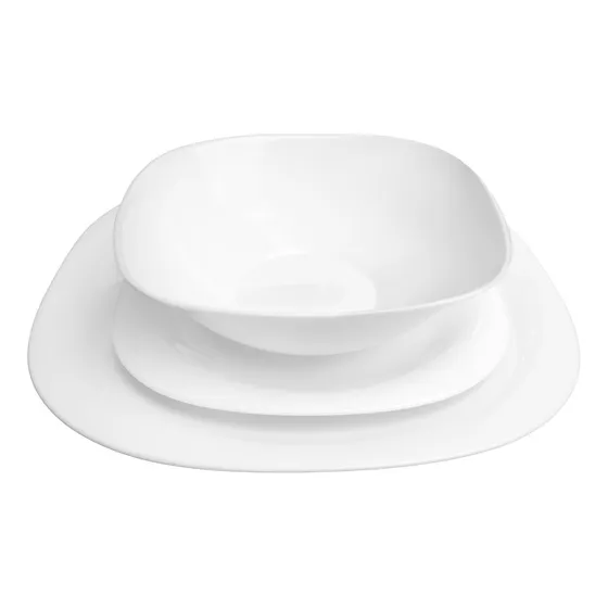 Vajilla Blanca En Opal Quebec Cuadrada 12 Piezas - Essenza Color Blanco