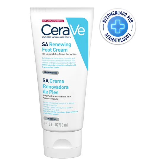 CeraVe SA Crema Renovadora para pies con ácido salicílico para piel seca a muy seca 88ml 3oz