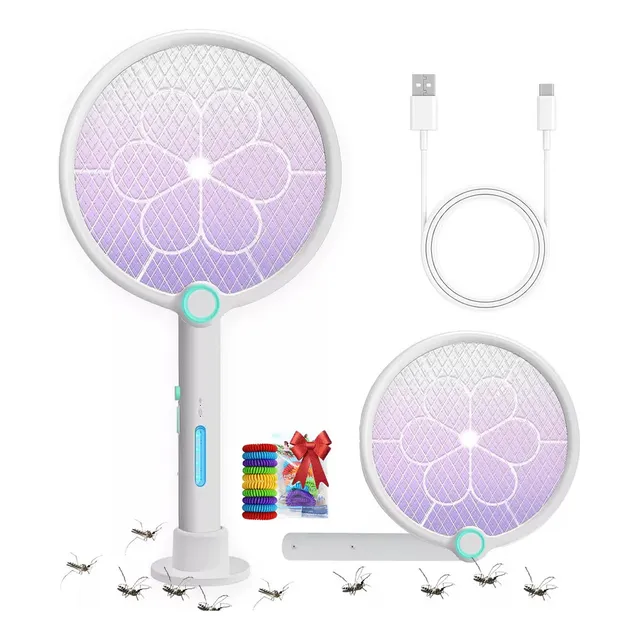 Raqueta Eléctrica Recargable Para Matar Moscas Y Mosquitos - Con Base De Carga, Indicador De Batería Y Gran Capacidad, Ideal Para Interiores Y Exteriores