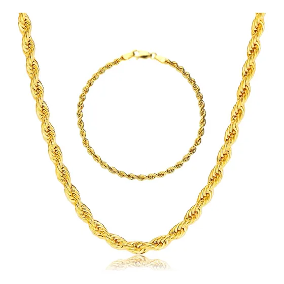 Collar Y Pulsera Rope Tourbillon Enchapado Oro 18k Acero