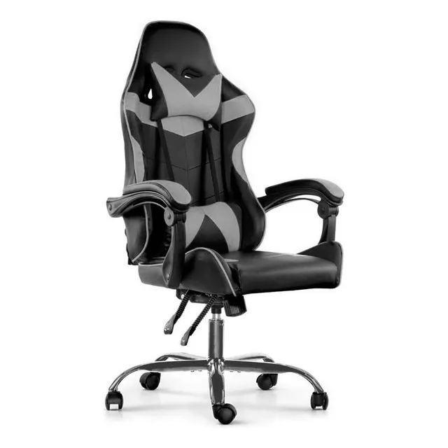 Silla Gamer Lumax ZGS-955-SA Reclinable Respaldo Alto Color Gris Claro Tapizado Cuero Sintético