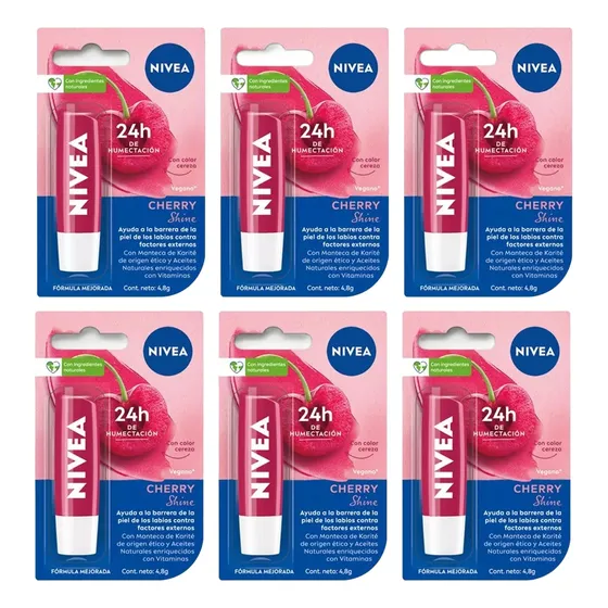 Combo 6 Labiales Nivea Fruity Shine Cereza Cherry 