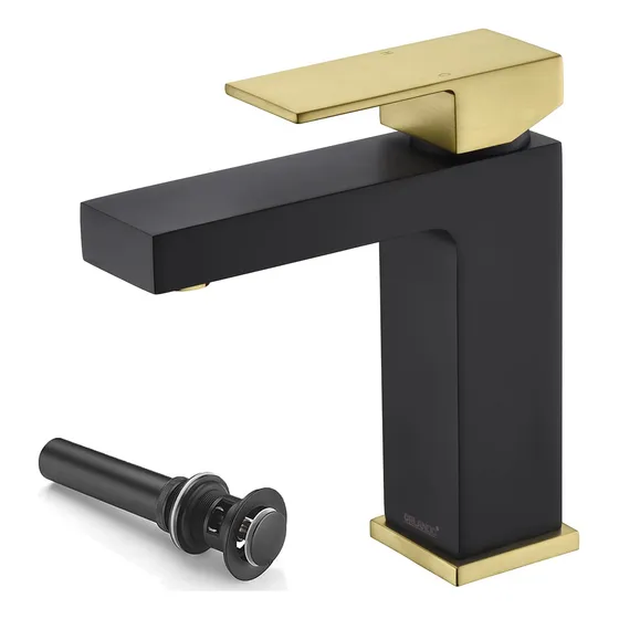 Grifo Baño Moderno Laton Dorado Negro Un Solo Agujero Una