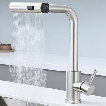 Torneira De Cozinha Gourmet 304 Aço Inox Com Ducha Spray Prateado Escovado