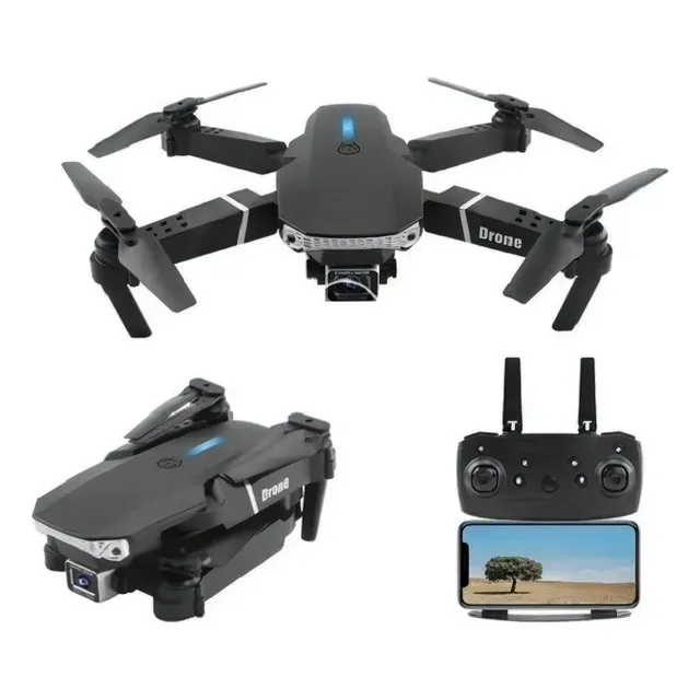 Mini Drone E88 Pro con doble cámara, 4K, WiFi, 2 baterías, 25 mm, color de vuelo, negro