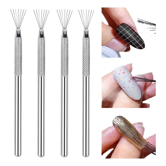 Cepillo Texturizador De Uñas Metálico Lineas Ultrafinas