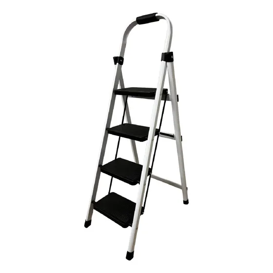 Escalera Tijera 4 Escalones De Aluminio Base Antideslizante Color Blanco