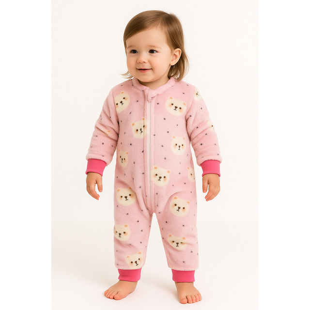 Macacão Infantil Pijama Rosa Urso Brilha No Escuro Tam 2-3 Macacão Infantil Pijama Rosa Urso Brilha No Escuro Tam 2-3