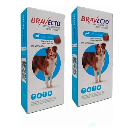 Pack X2 Bravecto 20-40 Kg 1000 Mg Antipulgas Antigarrapas | Cuotas sin interés
