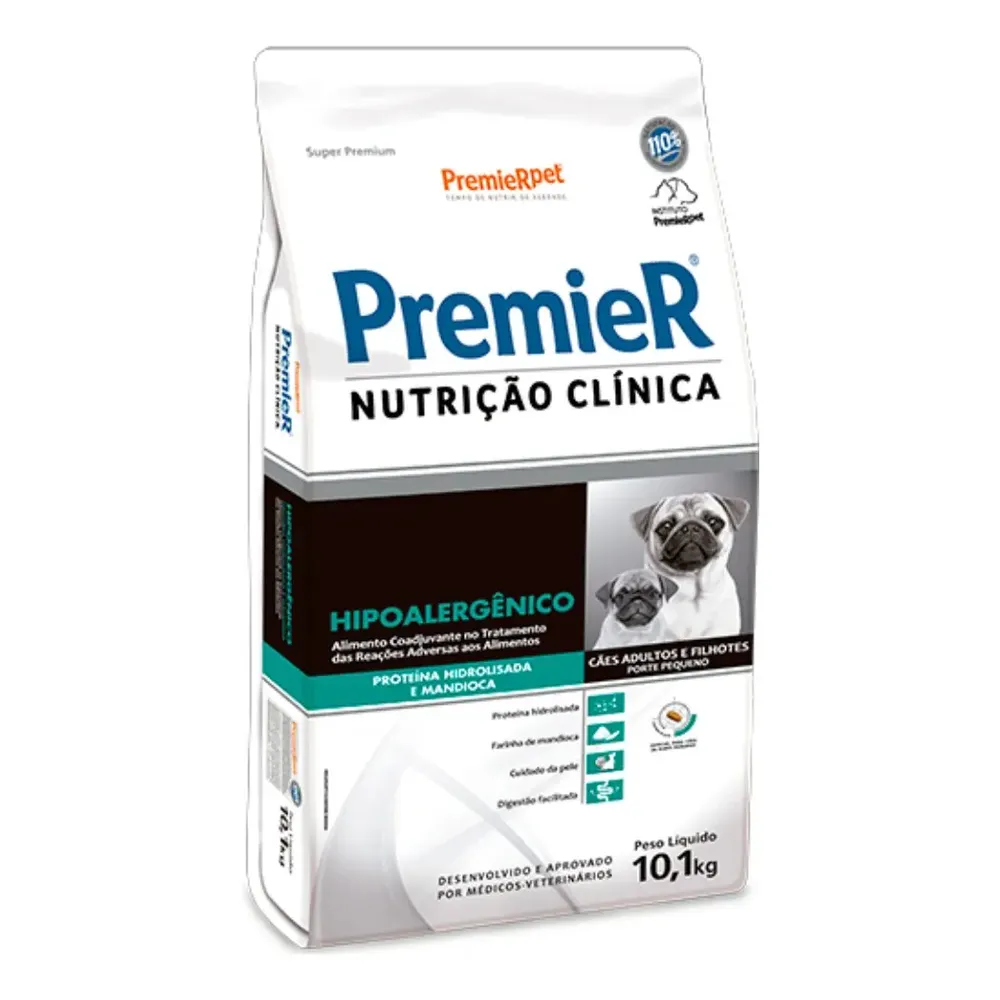 Ração Premier Super Premium Nutrição Clínica Hipoalérgico Adulto e Filhote Cão Mandioca 10kg