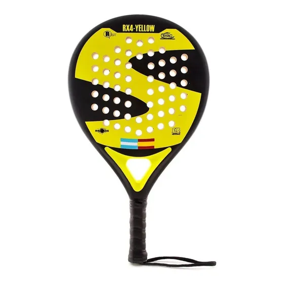 Paleta De Padel Fibra De Vidrio Softee Rx4 Soft Eva Redonda Color Negro/Amarillo