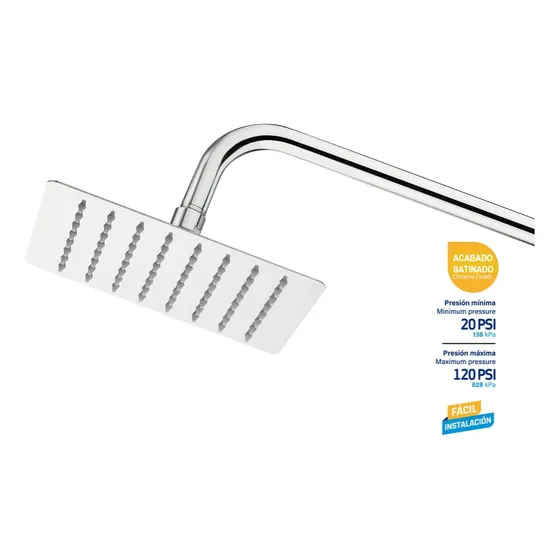 Regadera Ducha Cuadrada 8  Satinada Con Tubo De 50cm Griven