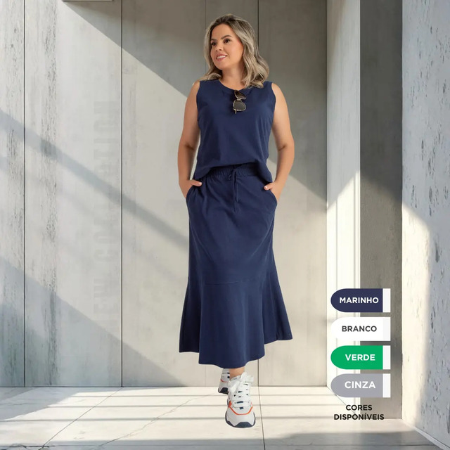 Conjunto Saia E Blusa Regata Forro Bolso