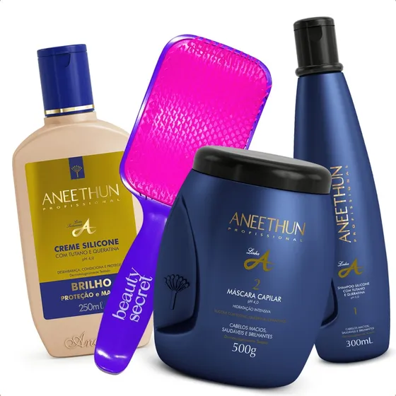 Kit Linha A Aneethun Shampoo Creme Mascara e Escova Beauty Secret