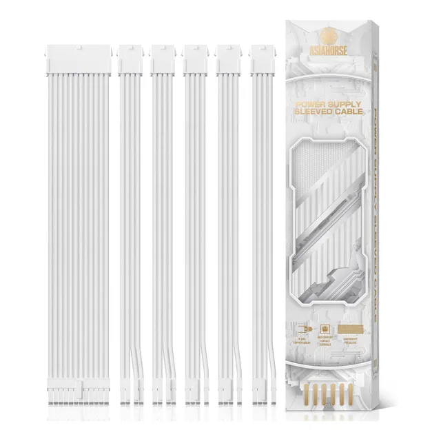 Power Supply Sleeved Cable Asiahorse 16 Awg White 30cm