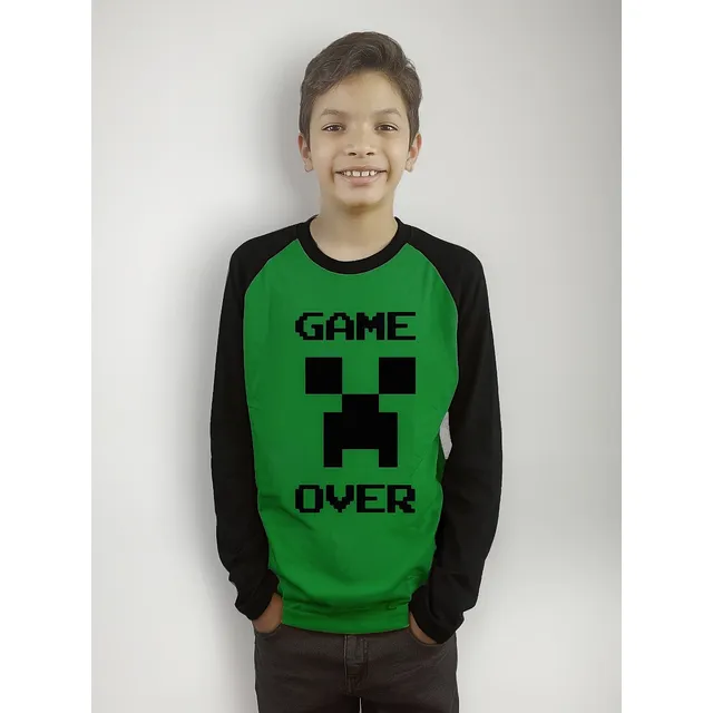 Polera Ragla Manga Larga Cara De Creeper Minecraft Cod 001