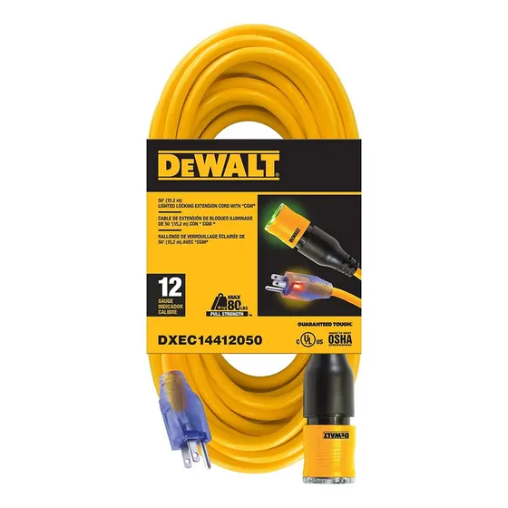Cable De Extensión Dewalt De 15 M, 12/3 Sjtw, Con Iluminació