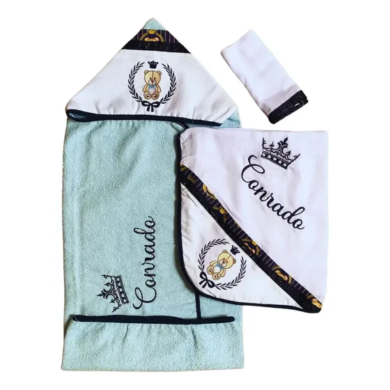 Kit 3 Toalha De Banho Bebe C/ Capuz Personalizada Ursosafari