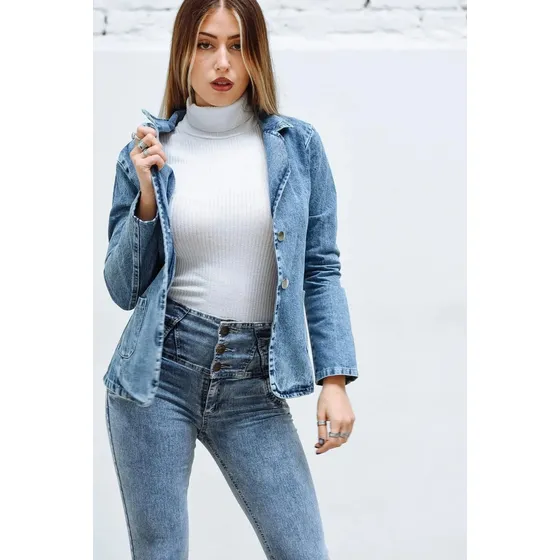 Saco Oversize Jean Azul Nevado De Mujer Estilo Flex Denim