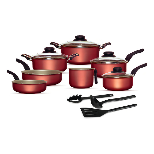 Ditália Tradizionale Conjunto Panelas 10 Peças Antiaderente Cores Teflon Cor Cereja Com Be... Ditália Tradizionale Conjunto Panelas 10 Peças Antiaderente Cores Teflon Cor Cereja Com Be...