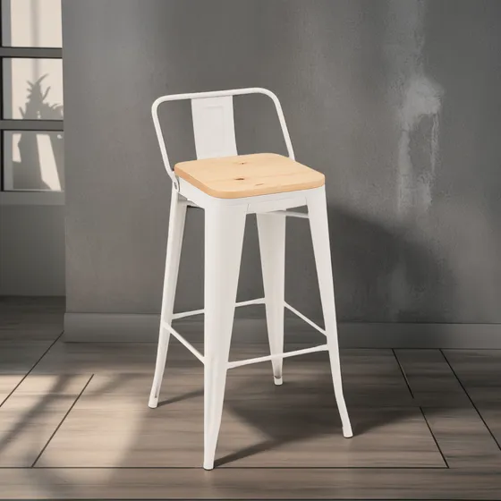 Taburete Tolix Vintage Respaldo En Metal Asiento De Madera
