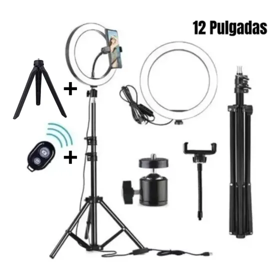 Aro De Luz Led 12 Pulgadas + 2 Tripodes Grande,peq + Control