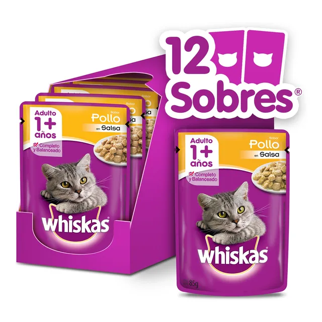 Whiskas Alimento Húmedo En Sobre Gato Pollo Salsa 12 Un