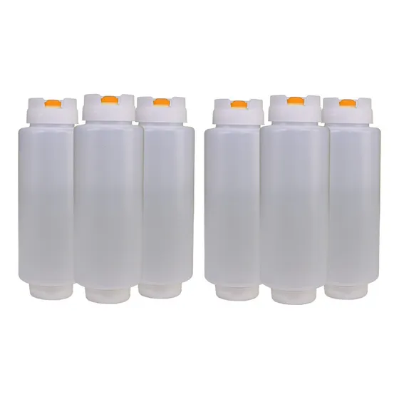 Kit 6 Bisnagas Invertidas Tipo Fifo Na Cor Laranja Para Molhos Restaurante Buffets